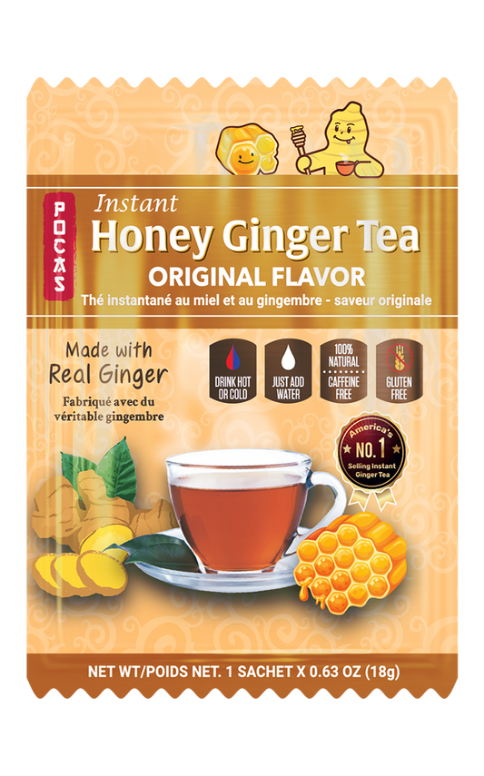 Pocas Honey Ginger Tea - Instant Tea Powder Packets with Ginger & Honey Crystals