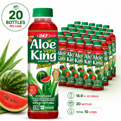 OKF Aloe Vera King Drink, Refreshing Aloe Vera Beverage, 16.9 fl oz (500 mL)  x 20 Bottles