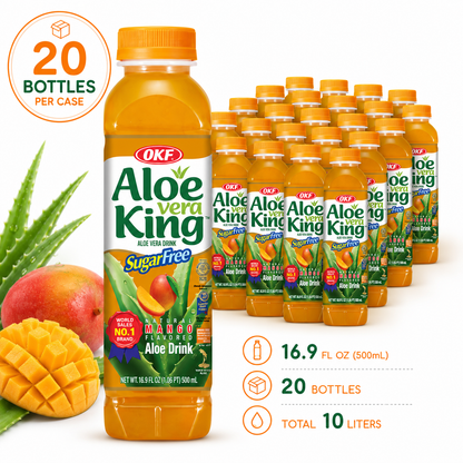 OKF Aloe Vera King Drink, Refreshing Aloe Vera Beverage, 16.9 fl oz (500 mL)  x 20 Bottles
