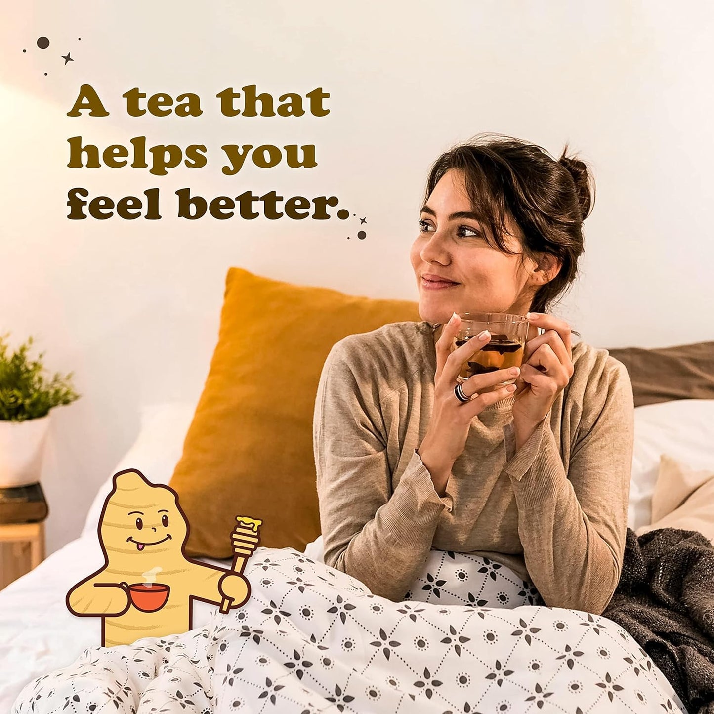 Pocas Honey Ginger Tea - Instant Tea Powder Packets with Lemon & Ginger Honey Crystals, 20 Count