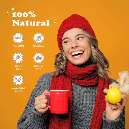 Pocas Honey Ginger Tea - Instant Tea Powder Packets with Lemon & Ginger Honey Crystals, 20 Count