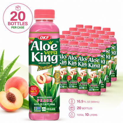 OKF Aloe Vera King Drink, Refreshing Aloe Vera Beverage, 16.9 fl oz (500 mL)  x 20 Bottles