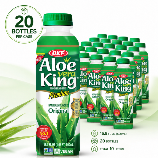 OKF Aloe Vera King Drink, Refreshing Aloe Vera Beverage, 16.9 fl oz (500 mL)  x 20 Bottles