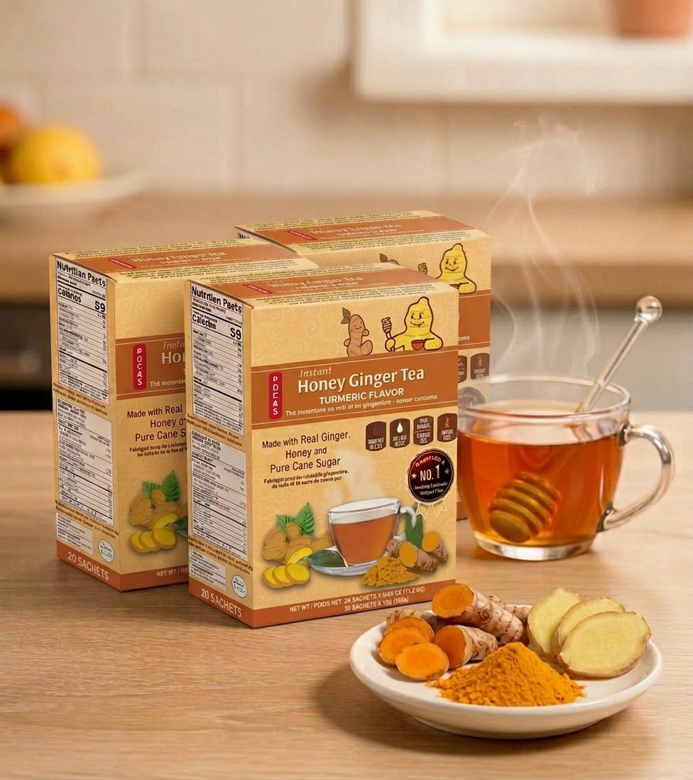 Pocas Honey Ginger Tea - Instant Tea Powder Packets with Ginger & Honey Crystals