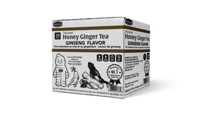 Pocas Honey Ginger Tea - Instant Tea Powder Packets with Lemon & Ginger Honey Crystals, 20 Count
