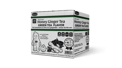 Pocas Honey Ginger Tea - Instant Tea Powder Packets with Lemon & Ginger Honey Crystals, 20 Count