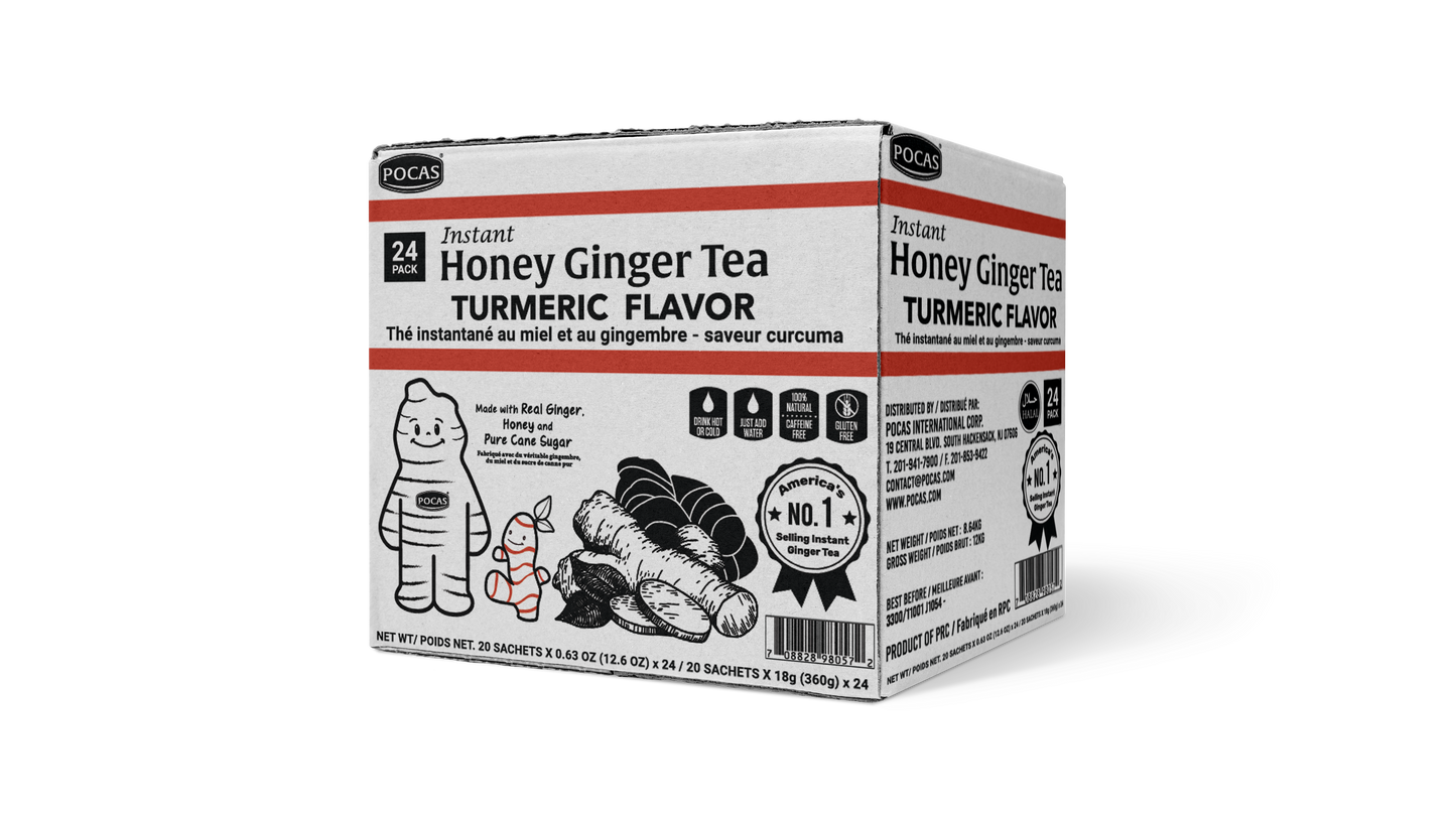 Pocas Honey Ginger Tea - Instant Tea Powder Packets with Lemon & Ginger Honey Crystals, 20 Count