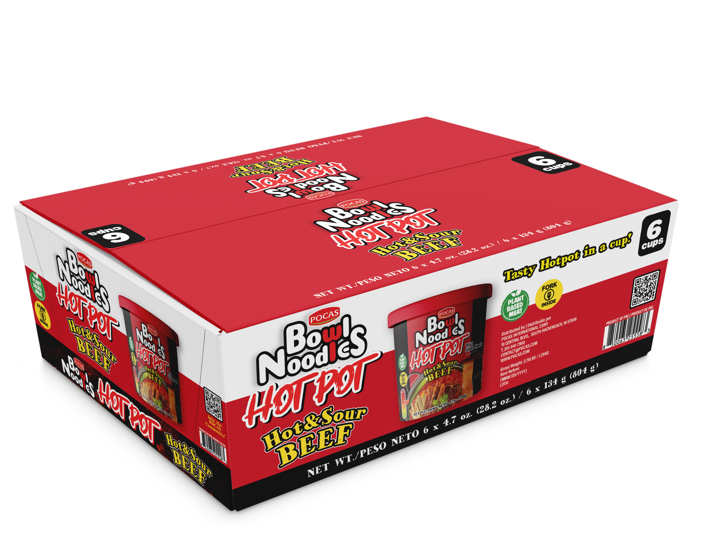 POCAS Bowl Noodles Hot Pot Ready-in-Minute Noodle Bowl, Spicy Sichuan Style Broth, 6 Cups