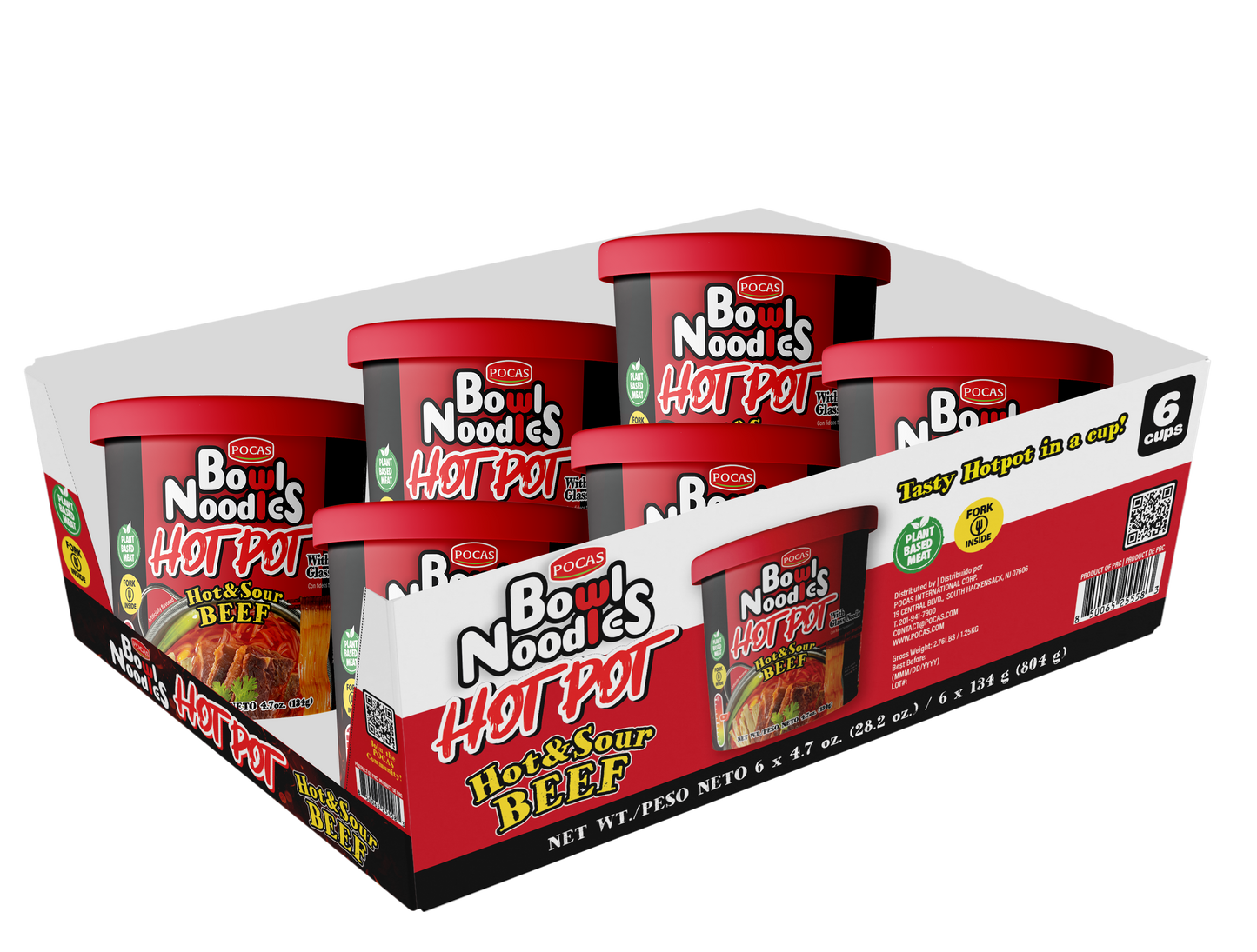 POCAS Bowl Noodles Hot Pot Ready-in-Minute Noodle Bowl, Spicy Sichuan Style Broth, 6 Cups