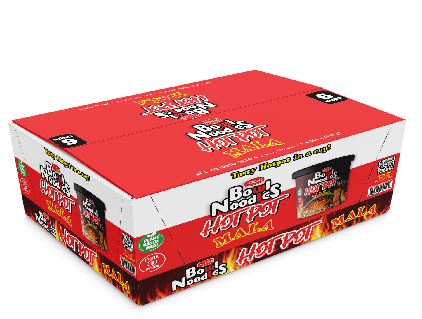 POCAS Bowl Noodles Hot Pot Ready-in-Minute Noodle Bowl, Spicy Sichuan Style Broth, 6 Cups