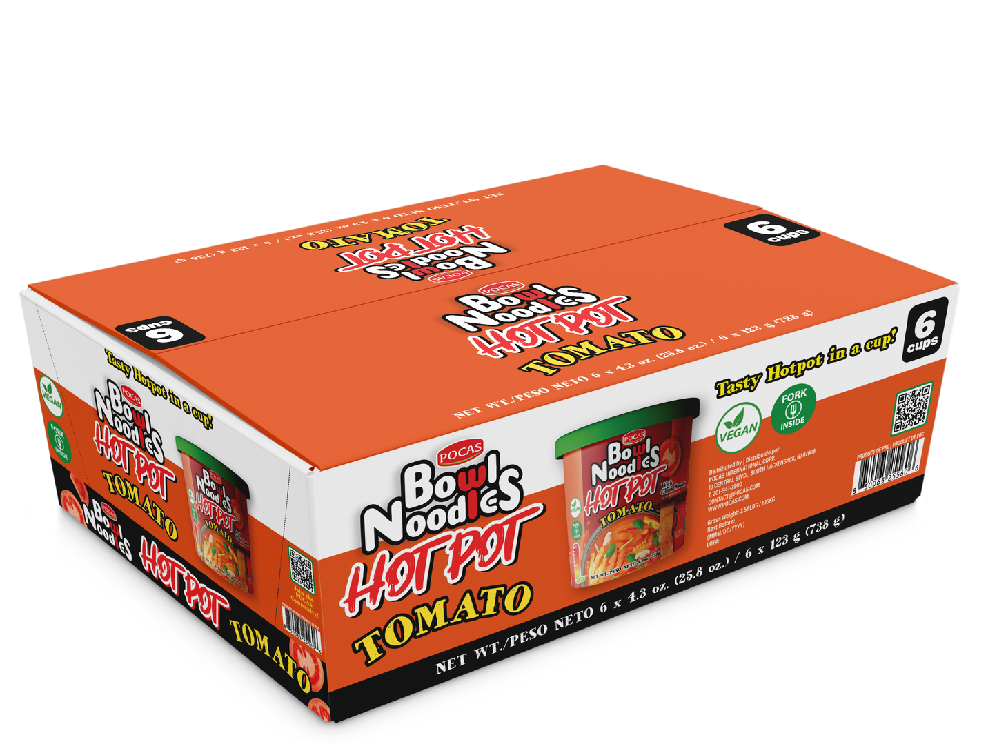 POCAS Bowl Noodles Hot Pot Ready-in-Minute Noodle Bowl, Spicy Sichuan Style Broth, 6 Cups