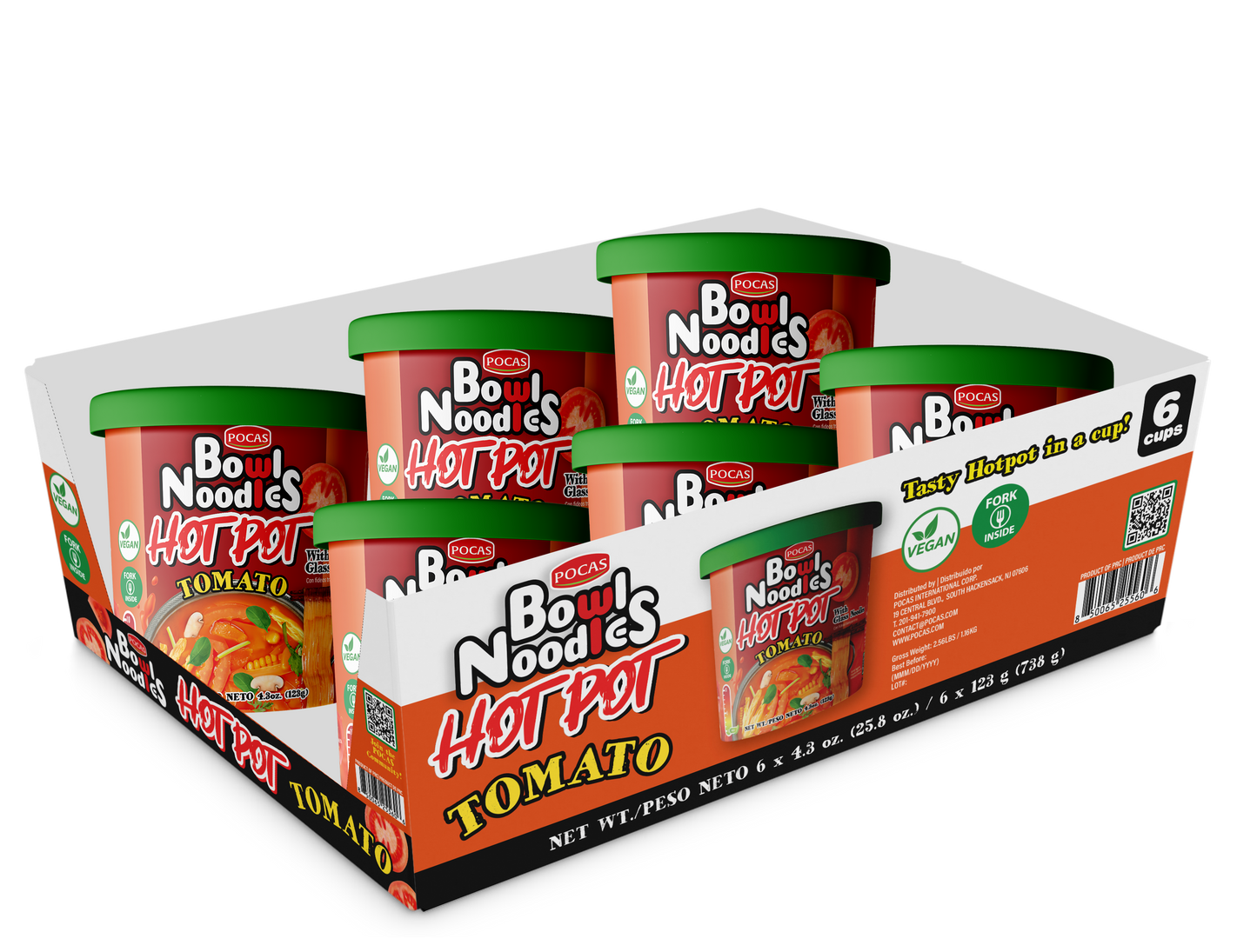 POCAS Bowl Noodles Hot Pot Ready-in-Minute Noodle Bowl, Spicy Sichuan Style Broth, 6 Cups