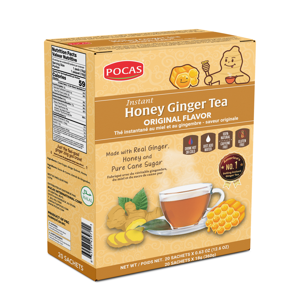 Pocas Honey Ginger Tea - Instant Tea Powder Packets with Lemon & Ginge ...