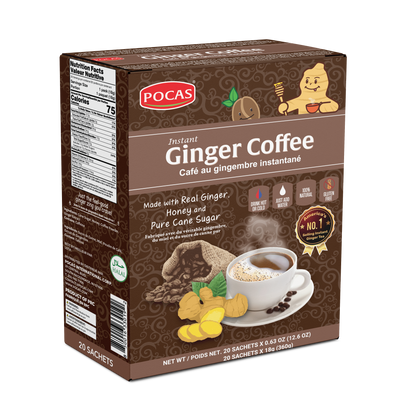 Pocas Honey Ginger Tea - Instant Tea Powder Packets with Lemon & Ginger Honey Crystals, 20 Count