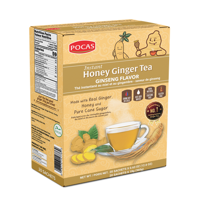 Pocas Honey Ginger Tea - Instant Tea Powder Packets with Lemon & Ginger Honey Crystals, 20 Count
