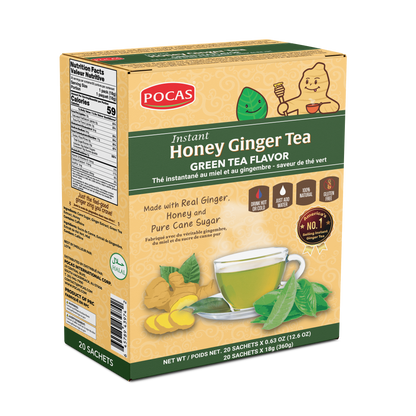 Pocas Honey Ginger Tea - Instant Tea Powder Packets with Lemon & Ginger Honey Crystals, 20 Count