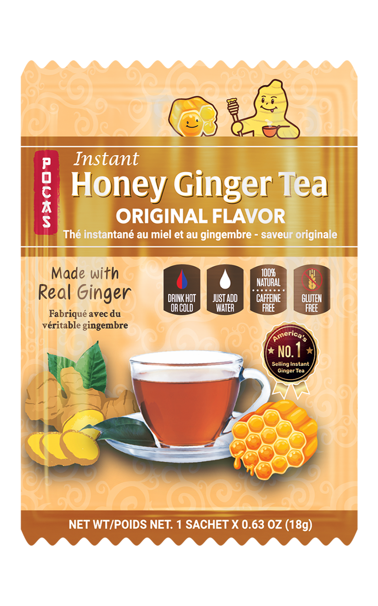 Pocas Honey Ginger Tea - Instant Tea Powder Packets with Ginger & Honey Crystals