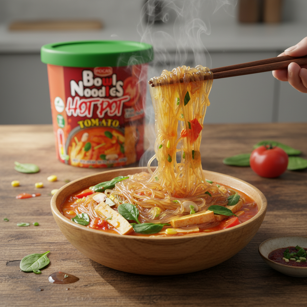POCAS Bowl Noodles Hot Pot Ready-in-Minute Noodle Bowl, Spicy Sichuan Style Broth, 6 Cups