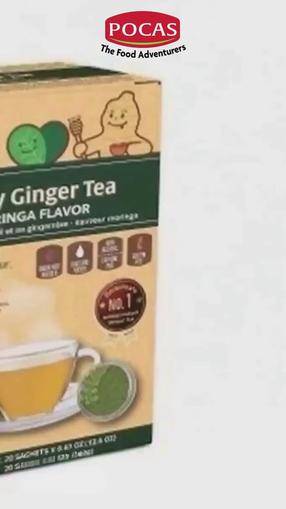 Pocas Honey Ginger Tea - Instant Tea Powder Packets with Lemon & Ginger Honey Crystals, 20 Count